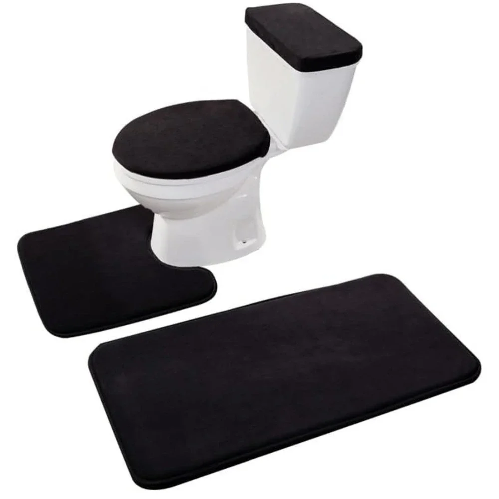 Memory Foam Bathroom Rug Set And Toilet Lid and Tank - 3 Piece